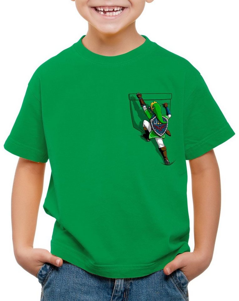 style3 Print-Shirt Kinder T-Shirt Link Brusttasche wild switch the breath of snes ocarina von style3