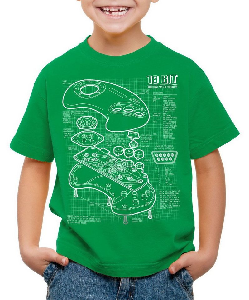 style3 Print-Shirt Kinder T-Shirt Mega 16-Bit Gamepad Blaupause konsole sonic von style3