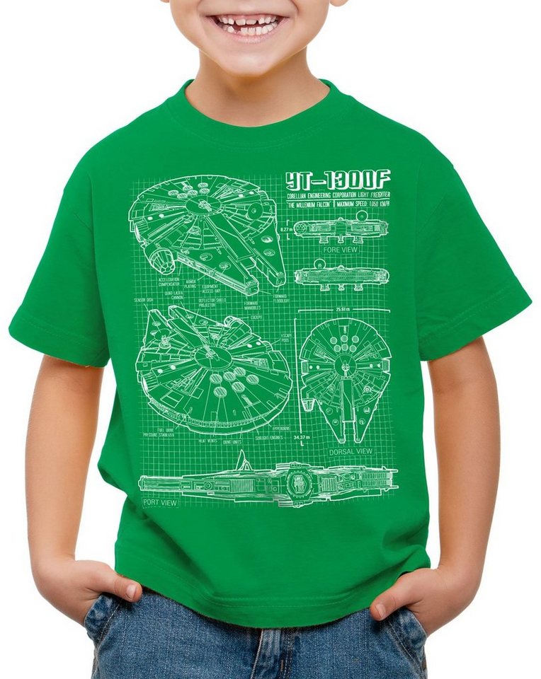 style3 Print-Shirt Kinder T-Shirt Millennium Falcon blaupause falkon von style3