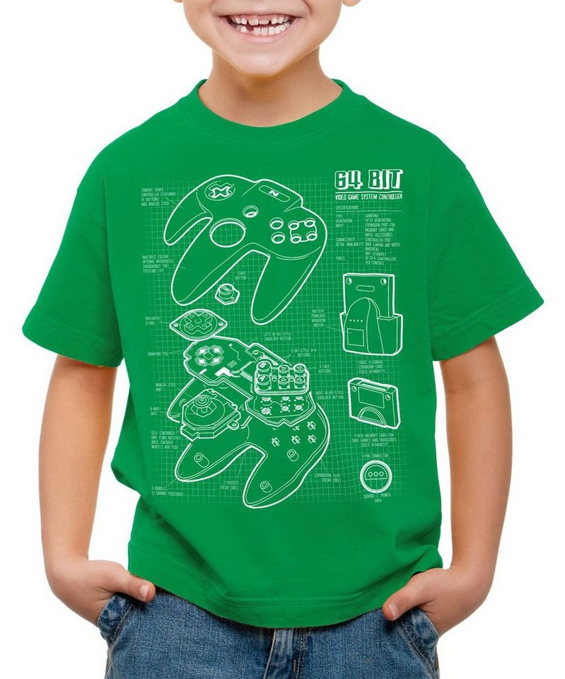 style3 Print-Shirt Kinder T-Shirt N64 Controller Blaupause 64-Bit Videospiel von style3