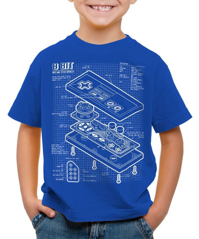 style3 Print-Shirt Kinder T-Shirt NES Controller Blaupause classic 8-Bit mario donkey bros kong von style3