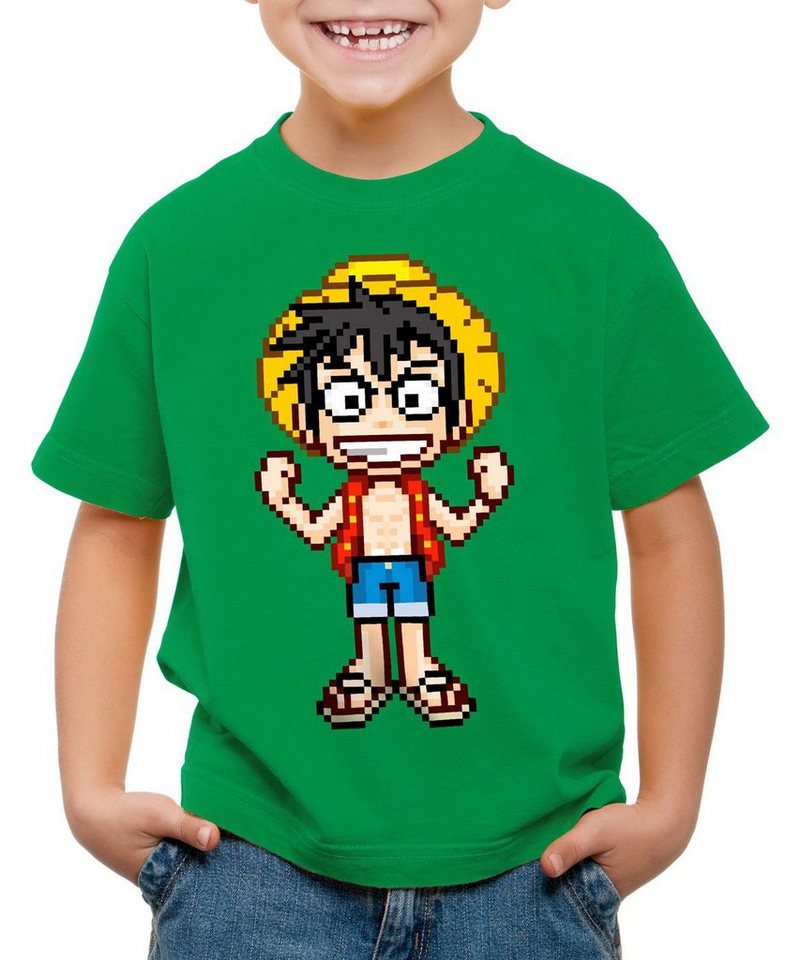 style3 Print-Shirt Kinder T-Shirt Pixel Luffy piece strohhut pirat one von style3