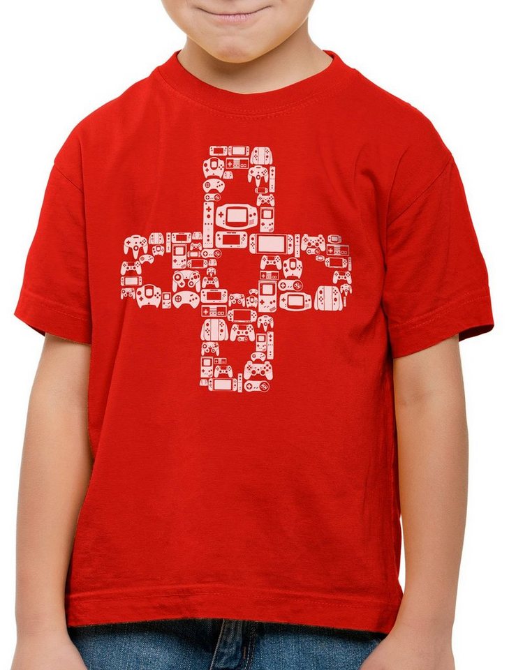 style3 Print-Shirt Kinder T-Shirt Play Steuerkreuz Gamer Game Kontroller mario zelda Konsole Boy von style3