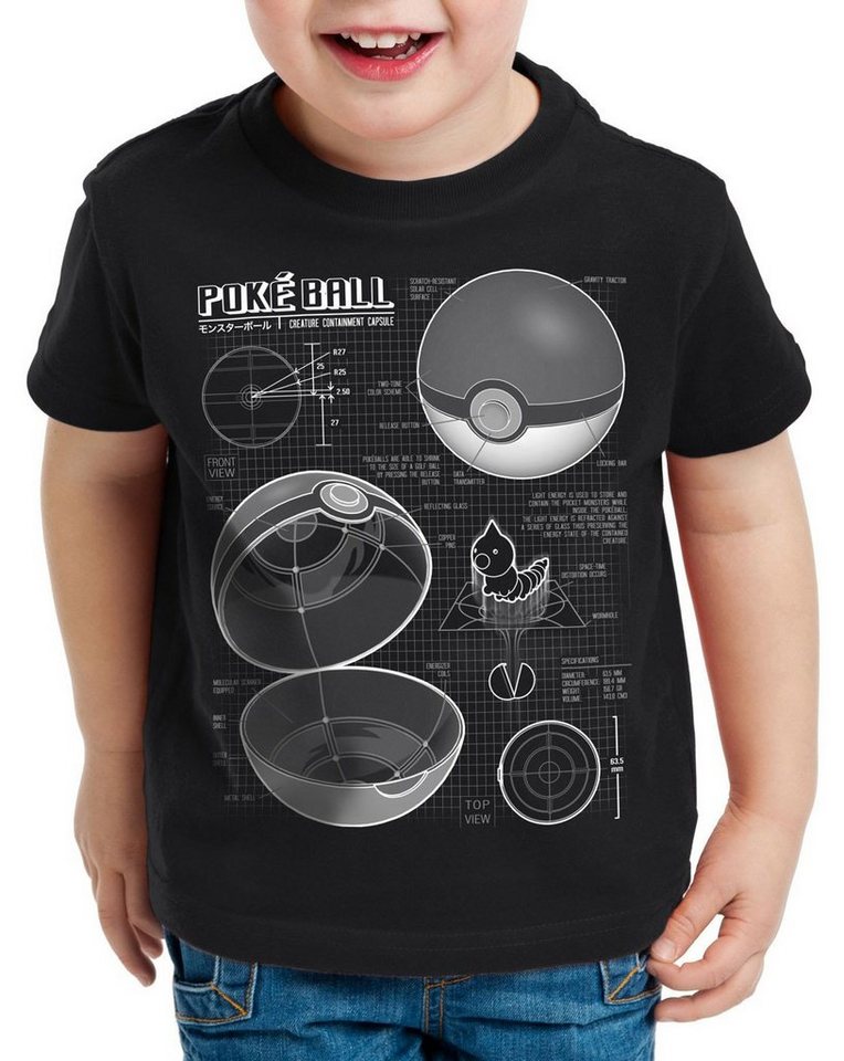 style3 Print-Shirt Kinder T-Shirt Pokéball Blaupause monster spiel online von style3