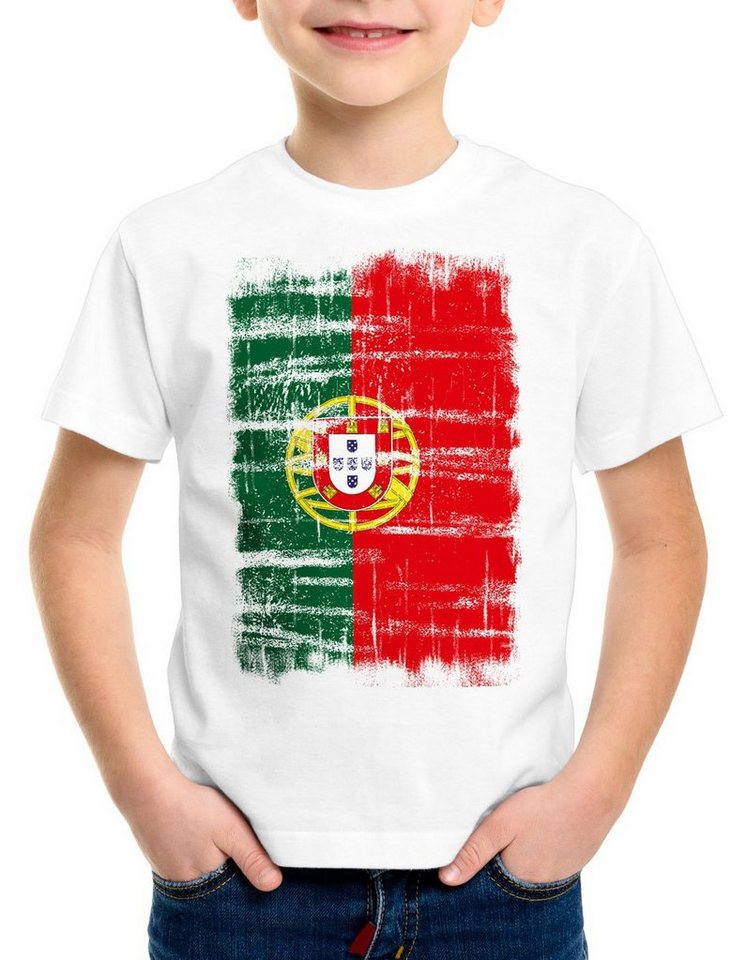 style3 Print-Shirt Kinder T-Shirt Portugal Vintage Flagge EM WM Olympia von style3