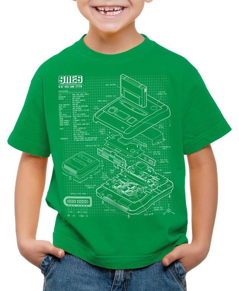 style3 Print-Shirt Kinder T-Shirt SNES Blaupause 16-Bit Videospiel von style3