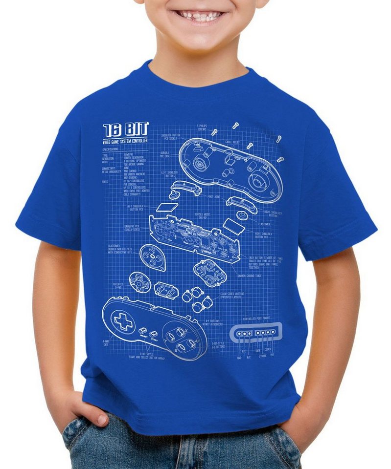 style3 Print-Shirt Kinder T-Shirt SNES Controller Blaupause 16-Bit Videospiel von style3