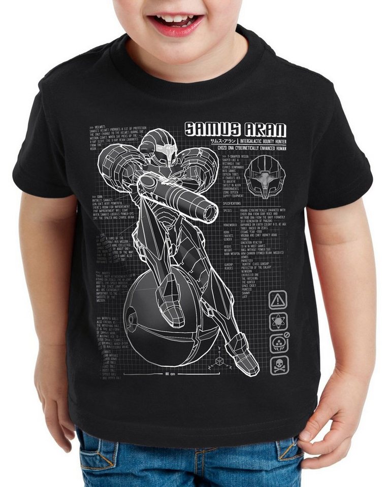 style3 Print-Shirt Kinder T-Shirt Samus Blaupause metroid nerd gamer nes snes switch von style3