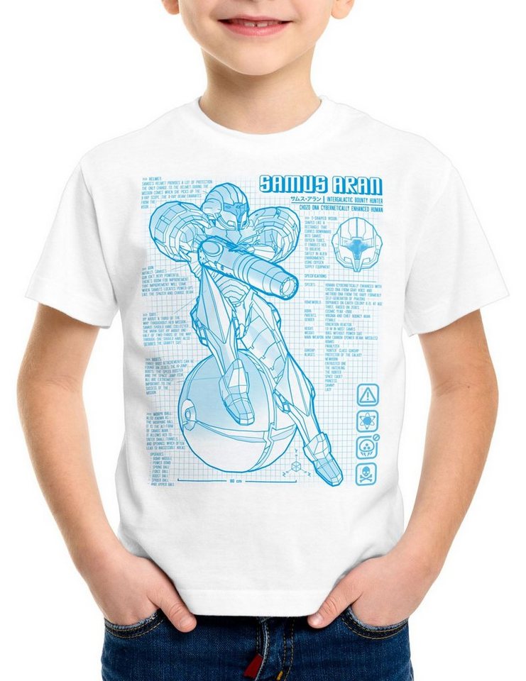 style3 Print-Shirt Kinder T-Shirt Samus Blaupause metroid nerd gamer nes snes switch von style3