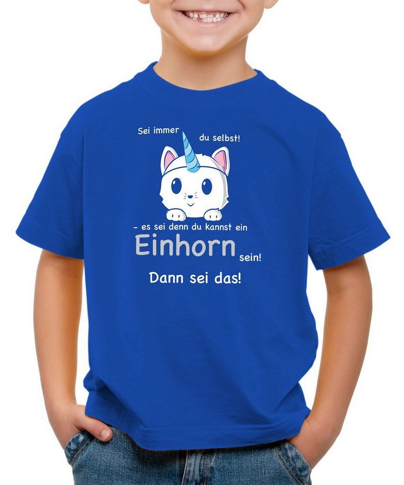 style3 Print-Shirt Kinder T-Shirt Sei immer du selbst! Einhorn Unicorn es sei denn Fun Spruch Katze von style3