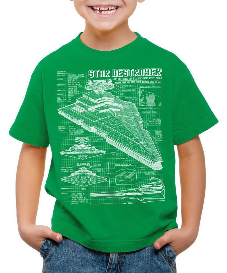 style3 Print-Shirt Kinder T-Shirt Sternenzerstörer blaupause raumschiff von style3