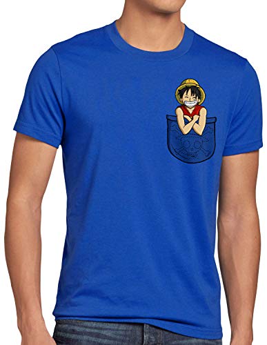 style3 Ruffy Brusttasche Herren T-Shirt Piece Anime Japan one Pirat, Größe:L, Farbe:Blau von style3