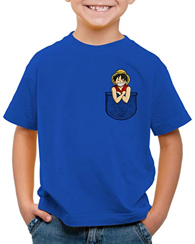 style3 Ruffy Brusttasche T-Shirt für Kinder Piece Anime Japan one Pirat, Farbe:Blau, Größe:104 von style3