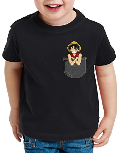 style3 Ruffy Brusttasche T-Shirt für Kinder Piece Anime Japan one Pirat, Farbe:Schwarz, Größe:116 von style3