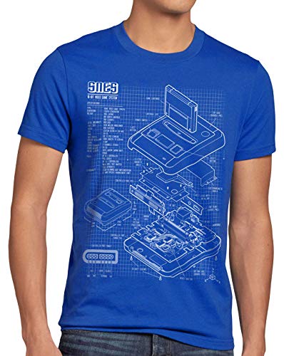 style3 SNES Blaupause Herren T-Shirt 16-Bit Videospiel, Größe:XL, Farbe:Blau von style3