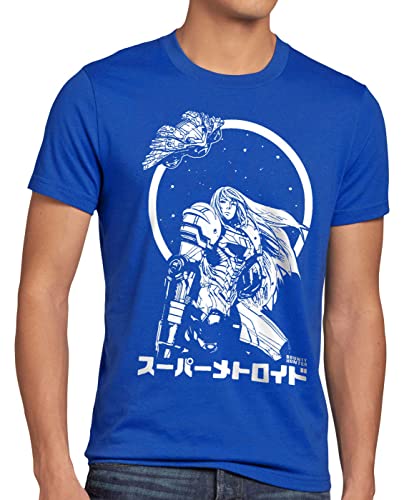 style3 Samus Return Herren T-Shirt Nerd Gamer NES SNES Geek, Größe:L, Farbe:Blau von style3