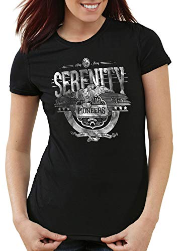 style3 Serenity Firefly Damen T-Shirt Aufbruch Allianz Raumschiff, Farbe:Schwarz, Größe:M von style3