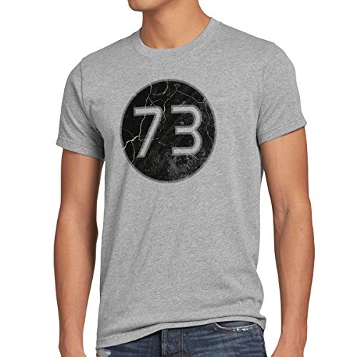 style3 Sheldon Lieblingszahl 73 Herren T-Shirt, Farbe:Grau meliert, Größe:4XL von style3