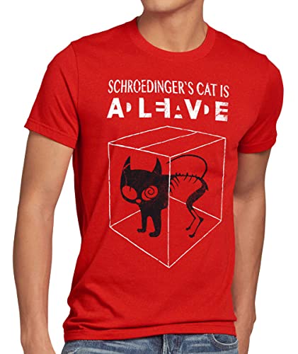 style3 Sheldon Schroedingers Katze Herren T-Shirt Bekleidung Alive Dead Physik Experiment, Größe:M, Farbe:Rot von style3