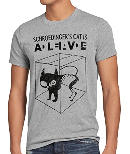 style3 Sheldon Schroedingers Katze Herren T-Shirt Bekleidung Alive Dead Physik Experiment, Größe:XL, Farbe:Grau meliert von style3