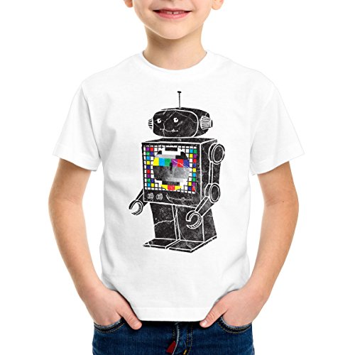 style3 Sheldon Testbild Roboter Kinder T-Shirt, Farbe:Weiß;Größe:128 von style3