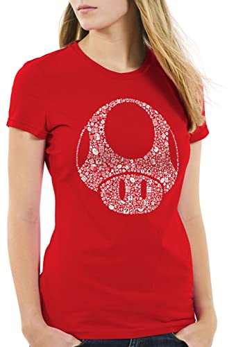 style3 Super Toad Play Damen T-Shirt Mario Pilz Game Gamer, Farbe:Rot, Größe:M von style3