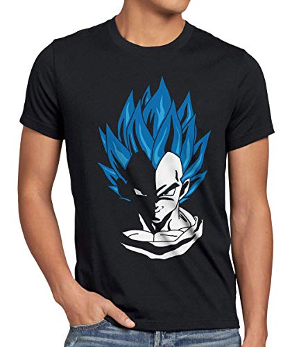 style3 Super Vegeta Blue God Modus Herren T-Shirt Anime Manga Power Sayajin Kopf Krieger Schwarz, Größe:XXL, Farbe:Schwarz von style3