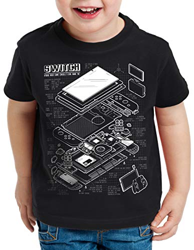 style3 Switch Blaupause T-Shirt für Kinder pro Gamer Konsole Joy-Con, Farbe:Schwarz, Größe:164 von style3