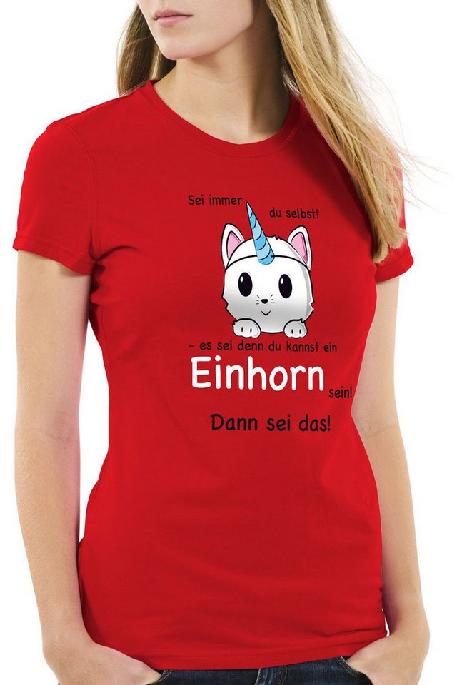 style3 T-Shirt Sei immer du selbst! Einhorn Unicorn es sei denn Fun Spruch Katze von style3