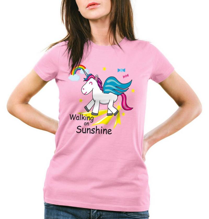 style3 T-Shirt Unicorn Walking on Sunshine Einhorn Regenbogen Kinder Fun Spruch von style3