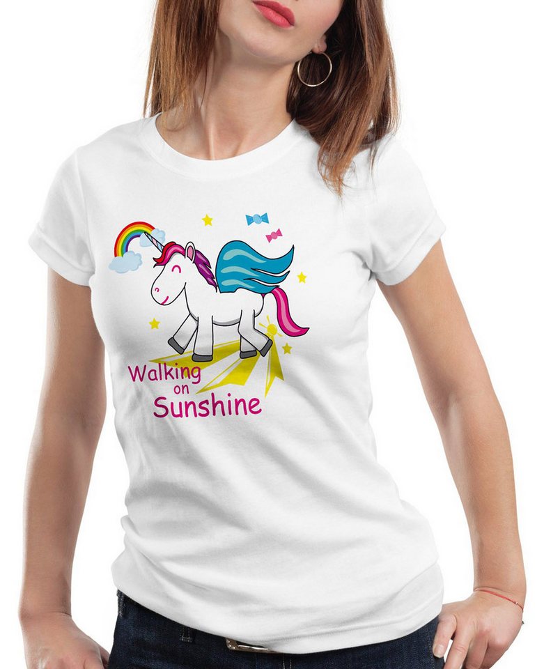 style3 T-Shirt Unicorn Walking on Sunshine Einhorn Regenbogen Kinder Fun Spruch von style3