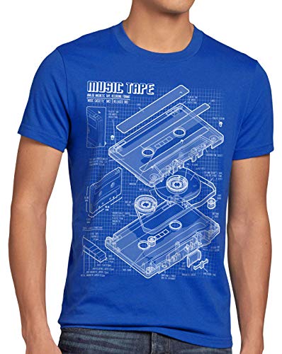 style3 Tape Blaupause Herren T-Shirt dj musikkassette Turntable Retro, Größe:L, Farbe:Blau von style3
