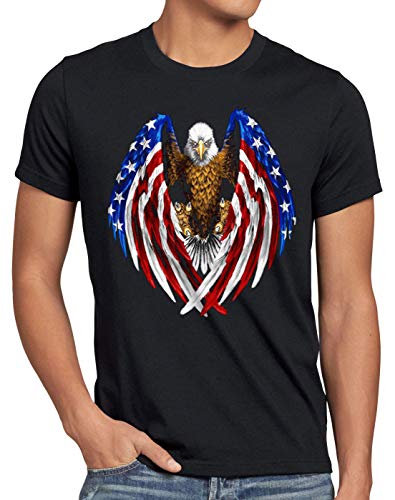 style3 USA Adler T-Shirt Herren US Amerika Stars Stripes Weisskopfadler, Größe:4XL, Farbe:Schwarz von style3