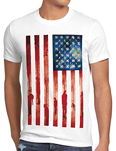 style3 USA Flagge Herren T-Shirt Banner vereinigte Staaten von Amerika us Stars Stripes, Größe:L, Farbe:Weiß von style3