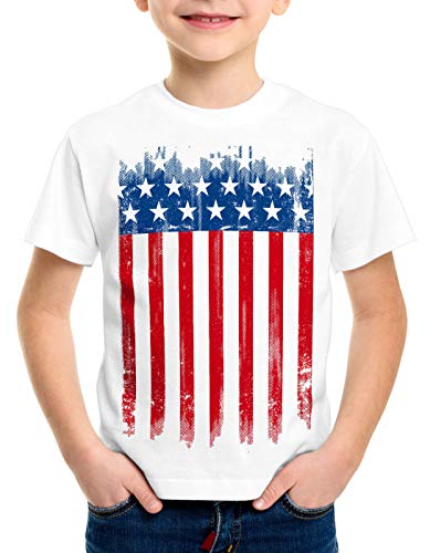 style3 USA Flagge Kinder T-Shirt Banner vereinigte Staaten von Amerika us Stars Stripes, Farbe:Weiß, Größe:116 von style3