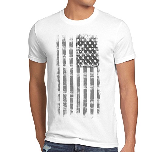 style3 USA Vintage T-Shirt Herren US Stars Stripes Flagge Fahne, Farbe:Weiß, Größe:4XL von style3