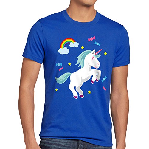 style3 Unicorn Candy Einhorn Herren T-Shirt Regenbogen Süßwaren, Größe:M;Farbe:Blau von style3