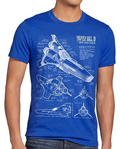 style3 Viper Blaupause T-Shirt Herren Galactica, Größe:L, Farbe:Blau von style3