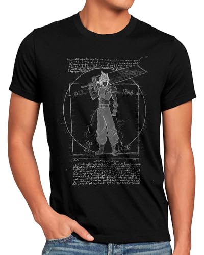style3 Vitruvian Cloud Strife Herren T-Shirt Anime Cloud Choco-BO Sephiroth Vinci, Größe:L, Farbe:Schwarz von style3