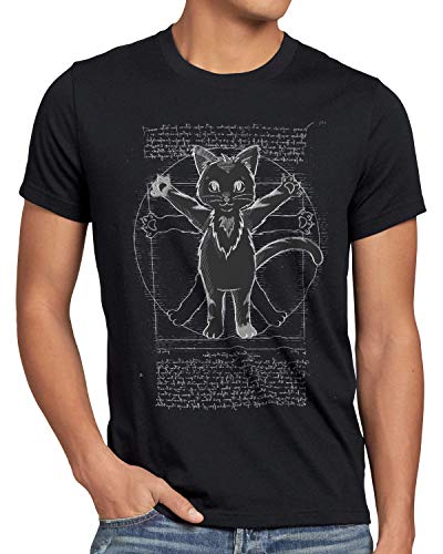 style3 Vitruvianische Katze Herren T-Shirt kätzchen da Vinci Tier, Größe:L, Farbe:Schwarz von style3