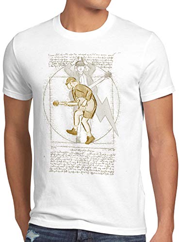 style3 Vitruvianischer Angus Herren T-Shirt Young Hard Rock da Vinci, Größe:L, Farbe:Weiß von style3