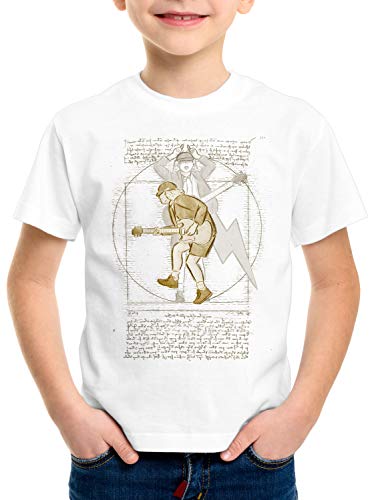 style3 Vitruvianischer Angus T-Shirt für Kinder Young Hard Rock da Vinci, Farbe:Weiß, Größe:128 von style3