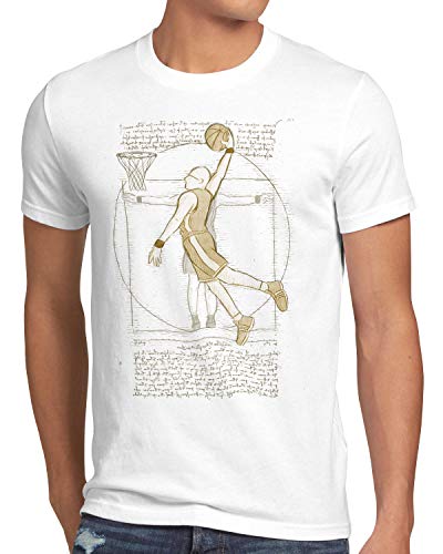 style3 Vitruvianischer Basketballspieler Herren T-Shirt ballsport da Vinci Mensch, Größe:XXL, Farbe:Weiß von style3