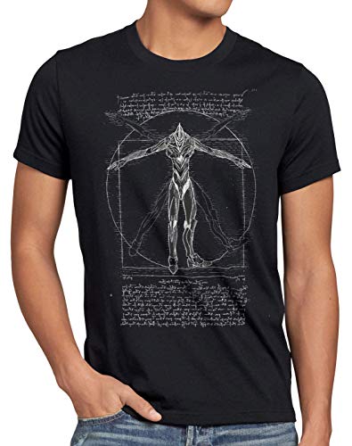 style3 Vitruvianischer Evangelion Herren T-Shirt eva-01 Anime Roboter Kaiju, Größe:XL, Farbe:Schwarz von style3