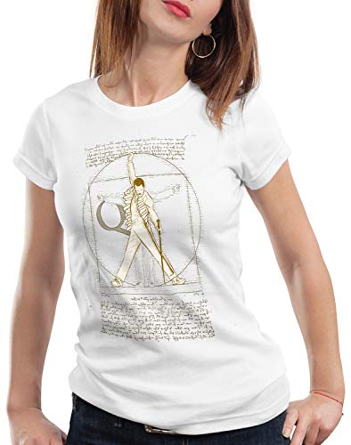 style3 Vitruvianischer Freddie Damen T-Shirt da Vinci live Rock You Festival, Farbe:Weiß, Größe:XXL von style3