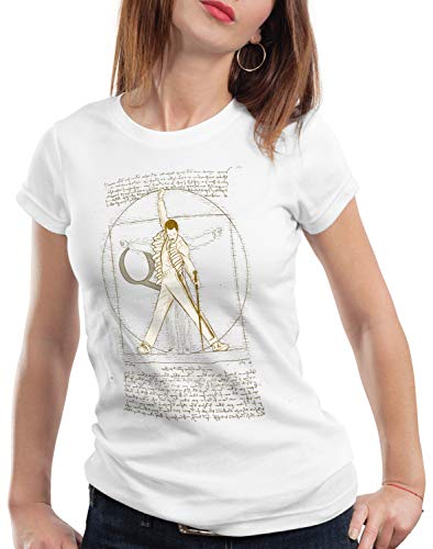 style3 Vitruvianischer Freddie Damen T-Shirt da Vinci live Rock You Festival, Farbe:Weiß, Größe:S von style3