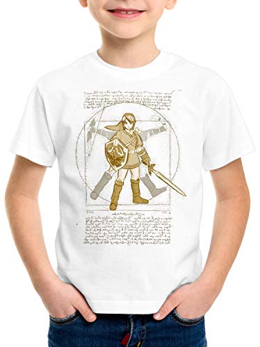 style3 Vitruvianischer Link T-Shirt für Kinder Zelda SNES NES Legend Ocarina, Farbe:Weiß, Größe:152 von style3