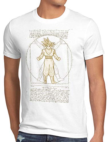 style3 Vitruvianischer Son-Goku Herren T-Shirt da Vinci Ball z Roshi Vegeta, Größe:L, Farbe:Weiß von style3