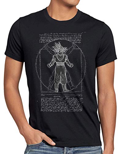 style3 Vitruvianischer Son-Goku Herren T-Shirt da Vinci Ball z Roshi Vegeta, Größe:XL, Farbe:Schwarz von style3