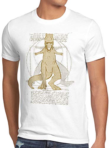 style3 Vitruvianischer T-Rex Herren T-Shirt Tyrannosaurus Dinosaurier, Größe:M, Farbe:Weiß von style3